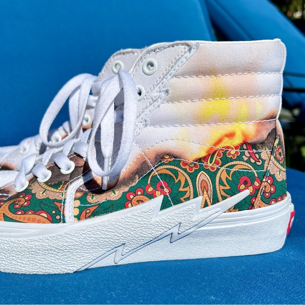 Vans High Top Sk8-Hi 'Bolt Big Reveal' White Bandana Fire Flame Sneakers - Picture 3 of 11